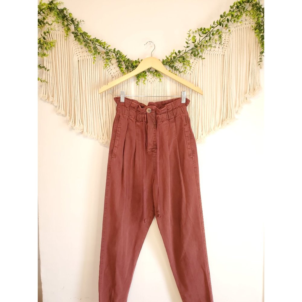 Free People Margate Pleated High Rise Straight Leg Paperbag Pants, Size XS - Picture 3 of 9